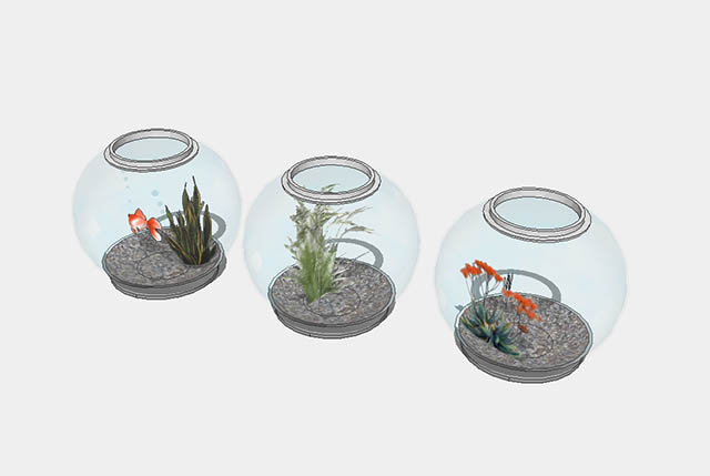 三个小鱼缸SketchUp模型插图