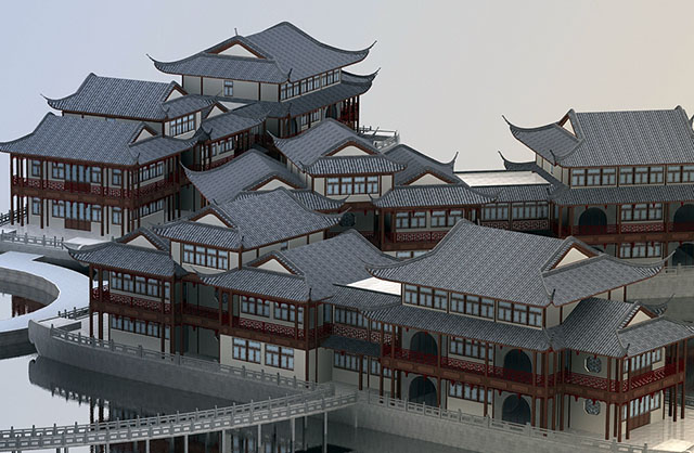 高端木制画舫船房子景观建筑3d模型插图1