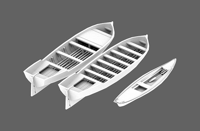 小木船 小舟 划艇 巡逻艇 渔船3dmax模型插图