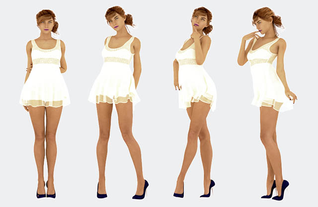 白裙子性感的女孩站立动作3D模型+（10组pose动作）插图1