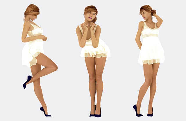 白裙子性感的女孩站立动作3D模型+（10组pose动作）插图2
