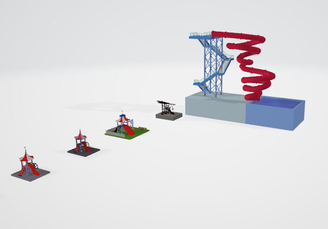 大型游乐场设施组合3d模型插图