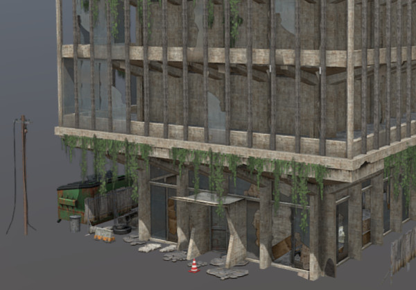 损坏的高层办公楼世界末日建筑3d模型插图1