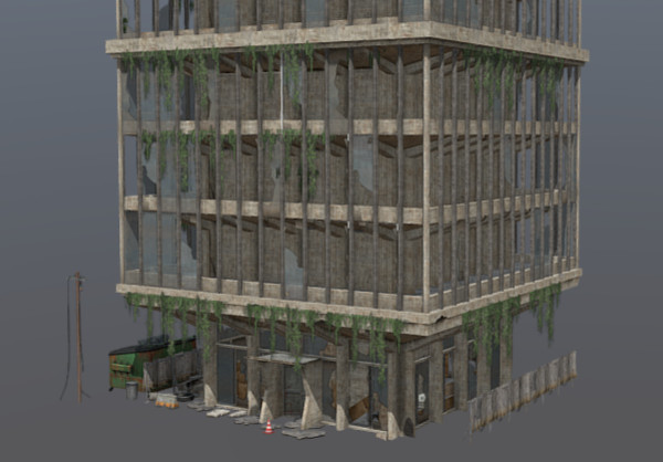 损坏的高层办公楼世界末日建筑3d模型插图2