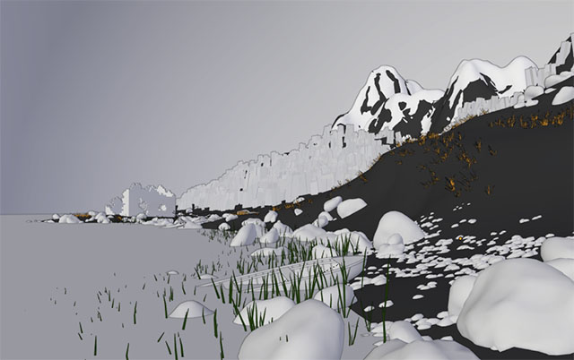 雪山下的湖边自然场景模型插图1