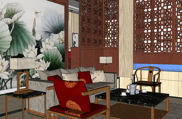 中式室内家装场景SketchUp模型插图