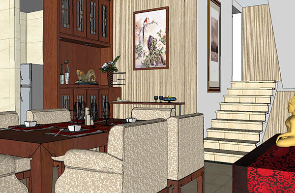 中式室内家装场景SketchUp模型插图2