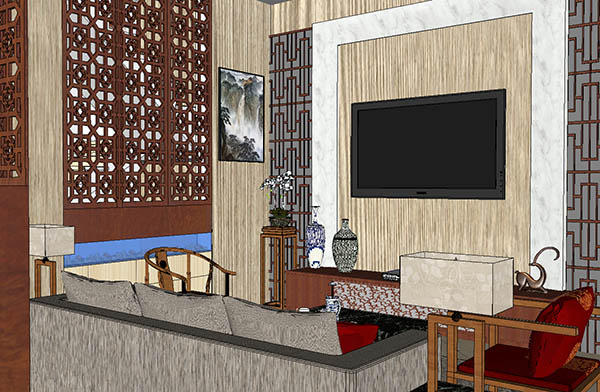 中式室内家装场景SketchUp模型插图1