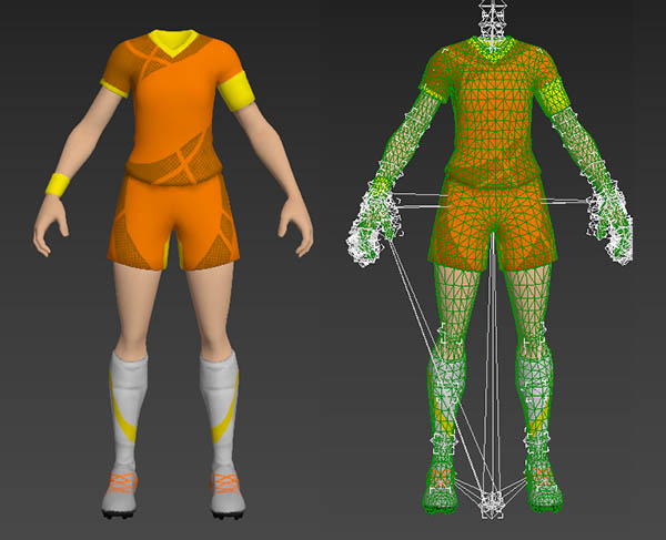 女足球运动员身体3dmax骨骼绑定模型插图