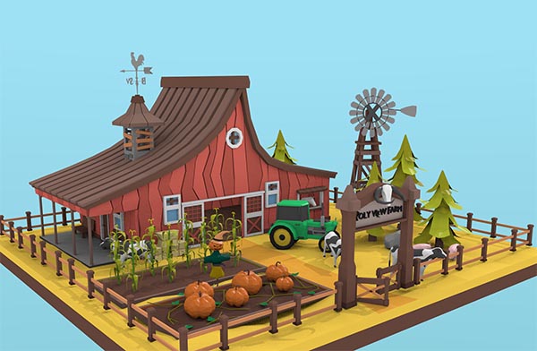 LowPoly 农场卡通模型插图