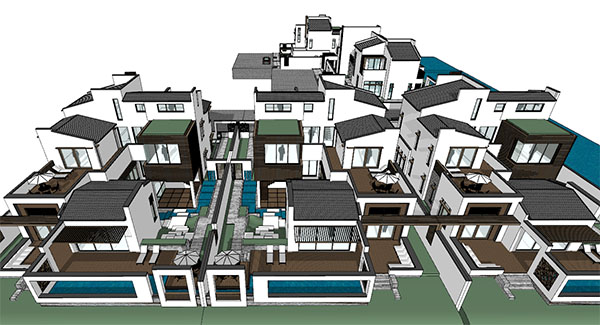 新中式风格两层别墅住宅sketchup模型插图2