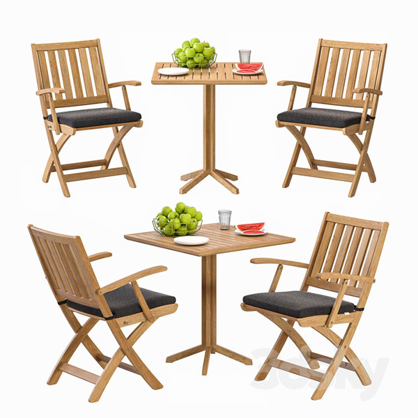 休闲户外木桌木椅家具组合3d模型插图