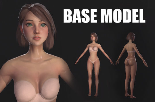 女性基础模型 – 游戏准备Character low-poly 3D 模型插图3