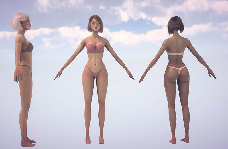 女性基础模型 – 游戏准备Character low-poly 3D 模型插图1