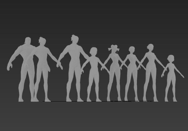 8个游戏人物角色各体型男女裸模3d模型插图1