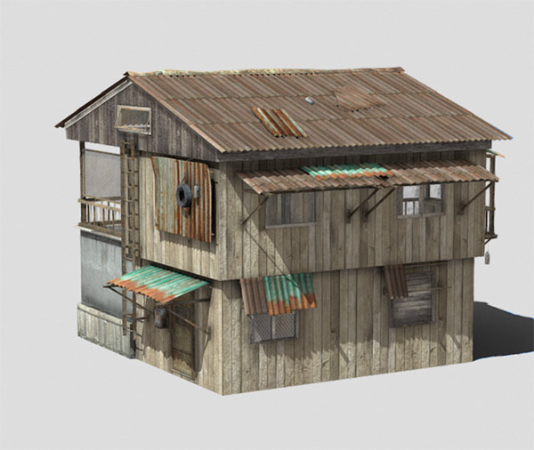被遗弃的生锈的木制老房子3d模型插图1