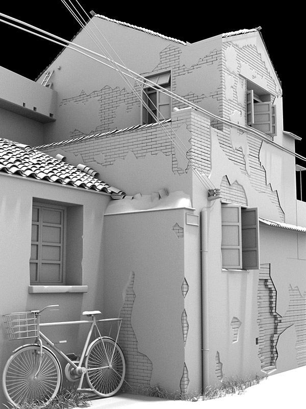 破旧的村庄老屋被遗弃的旧房子maya模型插图
