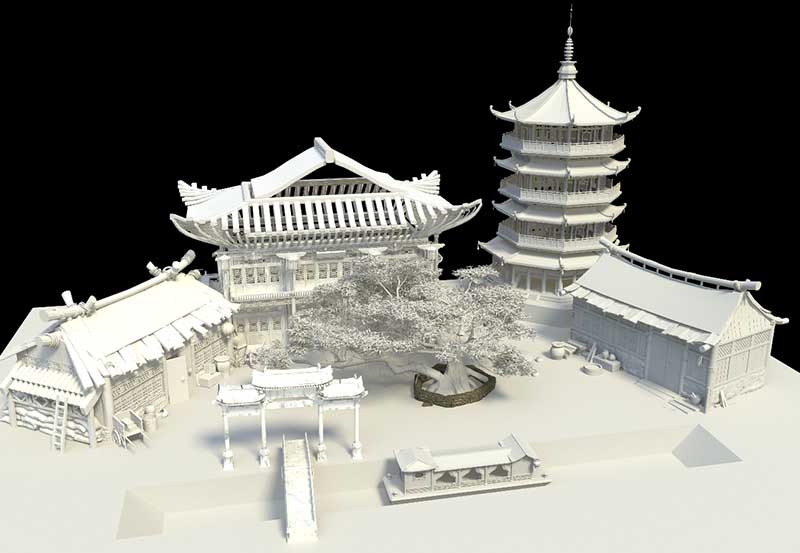 中式园林古建筑苏州景观建筑maya模型插图1