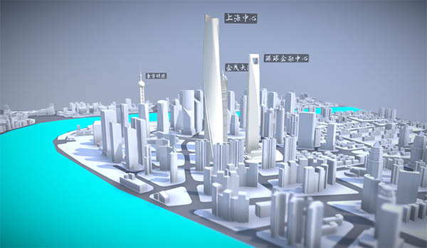 城市-上海-沙盘！上海的中心区域3d模型插图