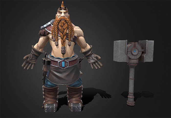 蛮锤部族矮人铁匠 红胡子肌肉战士3d次时代游戏模型插图