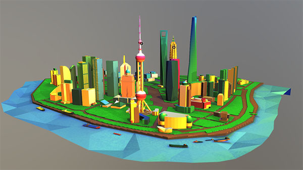 low poly上海外滩金融中心建筑3d模型插图