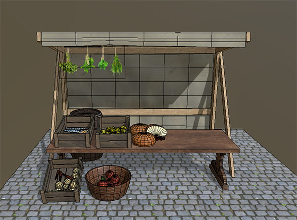 简单的售货棚食品摊位场景3d模型插图1