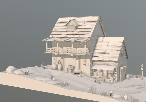 山坡上的房子中世纪建筑Medieval House Scene modeling模型插图