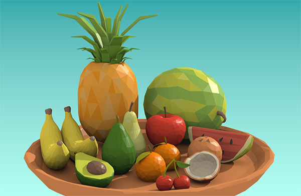 low-poly-fruits水果果盘模型插图