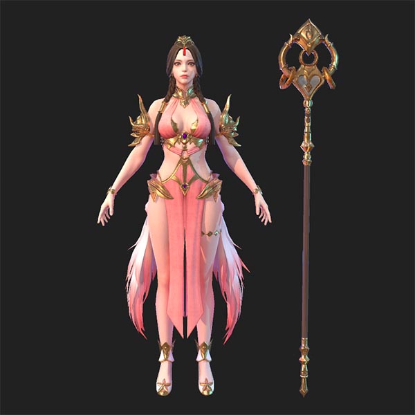古代美女法师性感女战士游戏人物角色3d模型插图