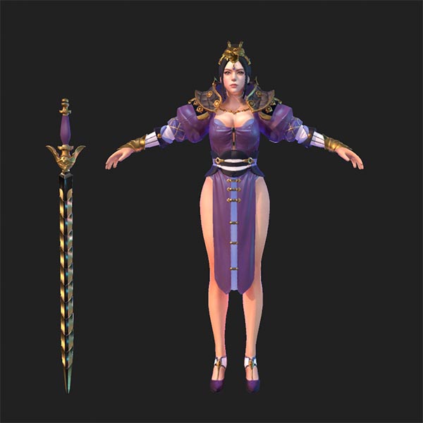 紫色衣服古代女将军 女战士 女士兵3d模型插图