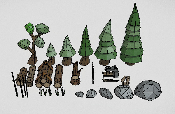 低多边形|植物树木岩石小自然包3d模型插图1