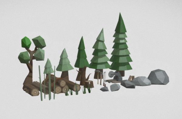 低多边形|植物树木岩石小自然包3d模型插图