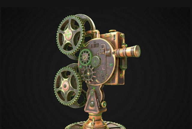 蒸汽朋克电影胶片Steampunk Projector机投影仪3d模型插图