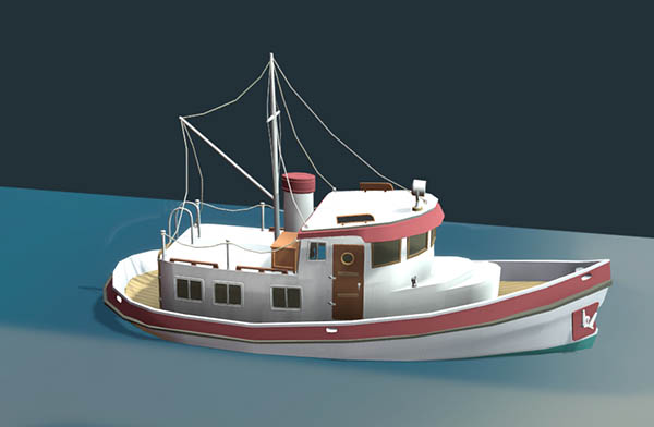 卡通渔船low poly模型下载插图
