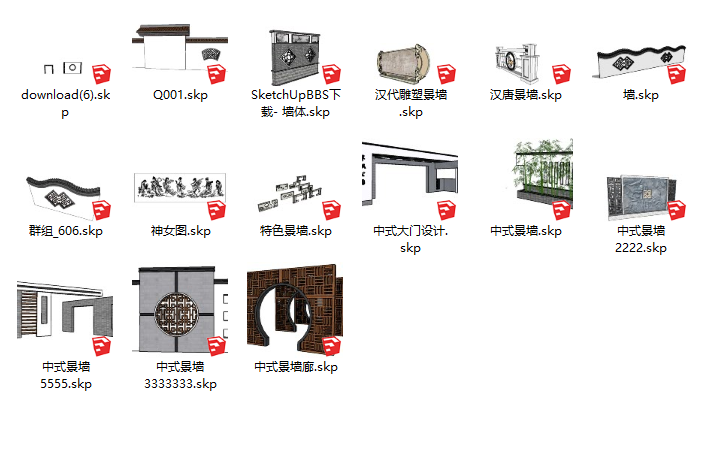 中式景墙SketchUp模型插图1