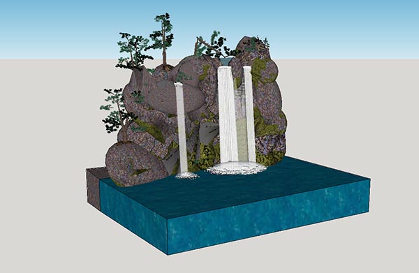假山流水水景sketchup模型设计插图