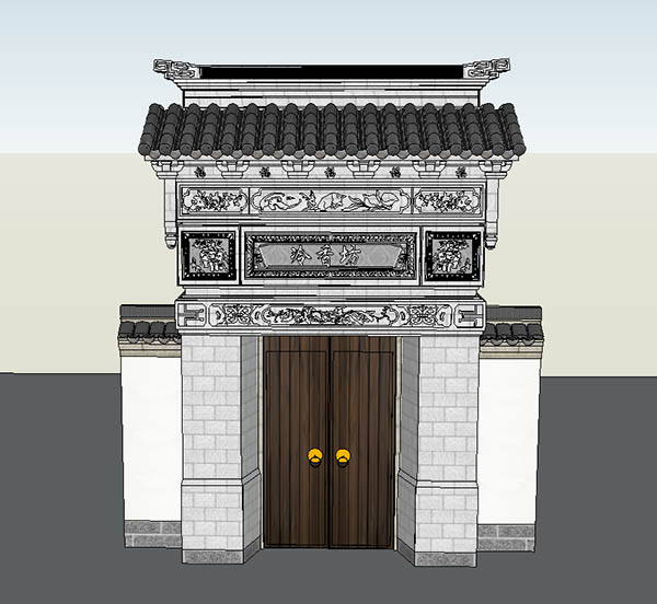 中式门头sketchup模型插图