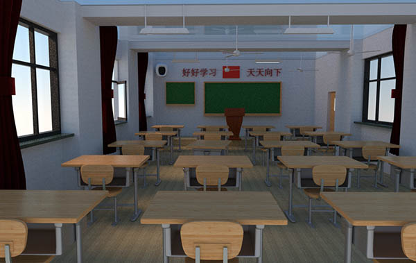 学校教室桌椅c4d场景模型插图