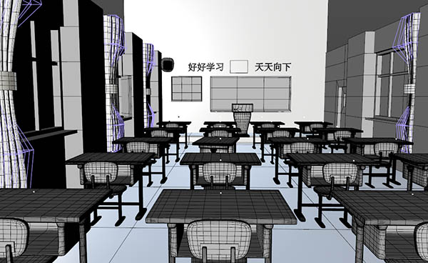 学校教室桌椅c4d场景模型插图1