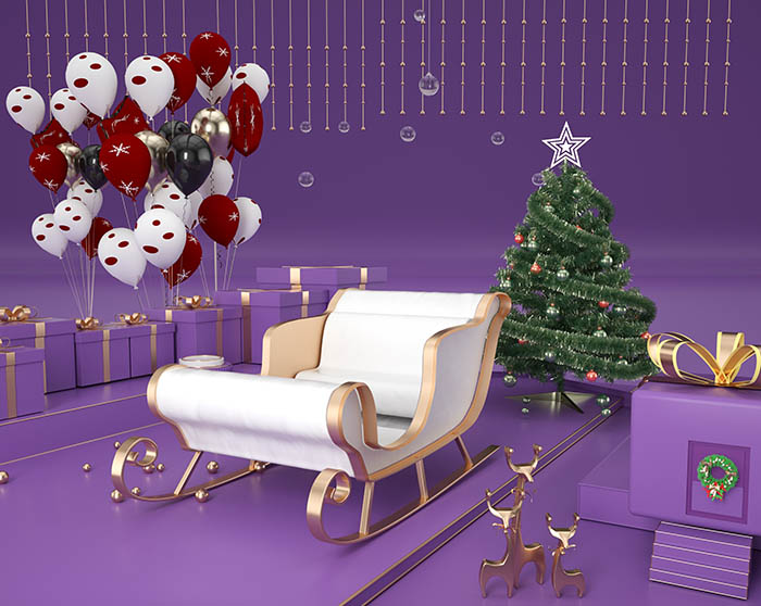 紫金圣诞节雪橇圣诞树C4D场景插图