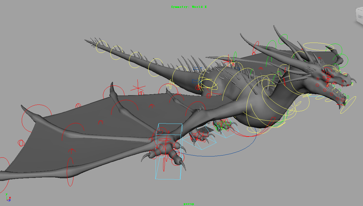 西方翼龙dragon_rig喷火龙maya绑定模型（有贴图）插图