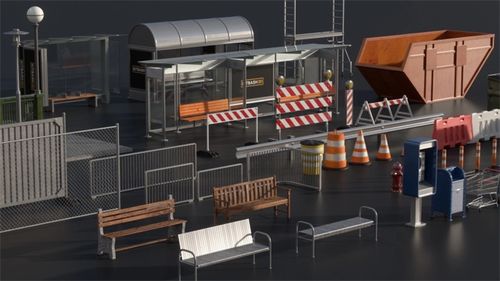 城市街道小区公共设施模型包c4d obj格式_物品道具类_道具插图