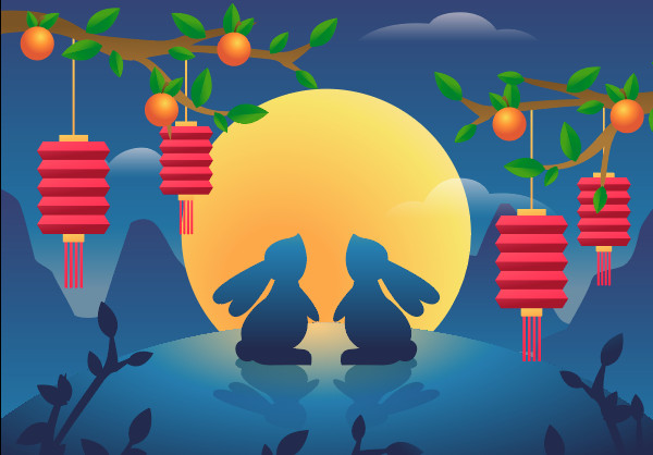 中秋节插画系列-月亮下的小白兔EPS文件插图