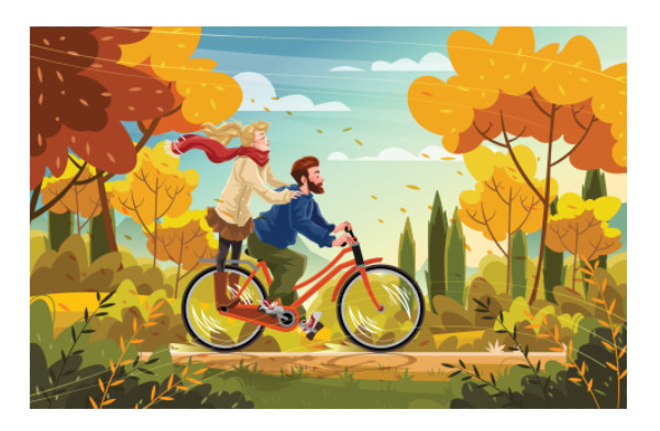 骑自行车的情侣秋季插画插图