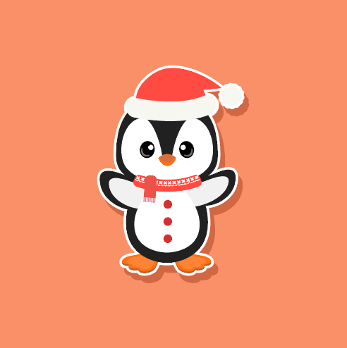 圣诞装企鹅公仔矢量图插图