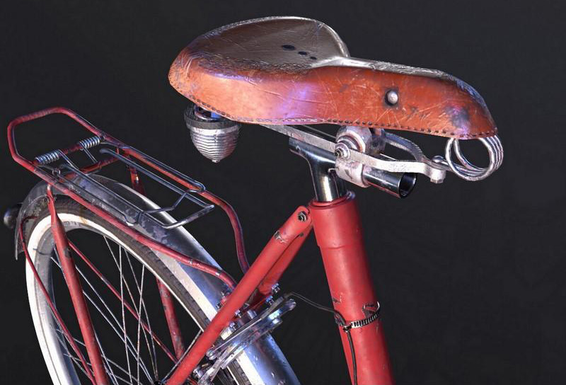 红色旧二手自行车 – 3D模型插图2