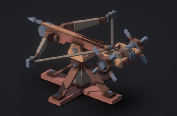 低聚中世纪攻城弩炮，用于游戏或动画插图