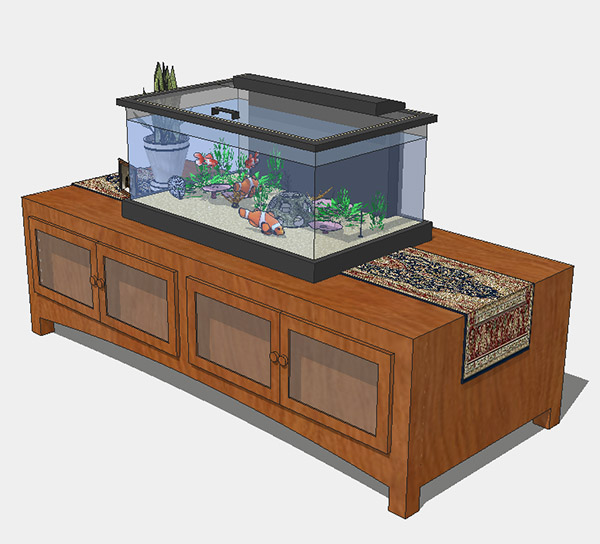 茶几上的玻璃鱼缸sketchup模型插图