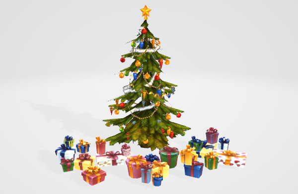【4k贴图】圣诞节 圣诞树 圣诞装饰 礼物 手绘风格插图