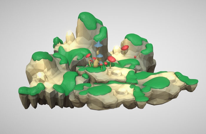 海边的小岛岩石青苔低多边形3d模型插图